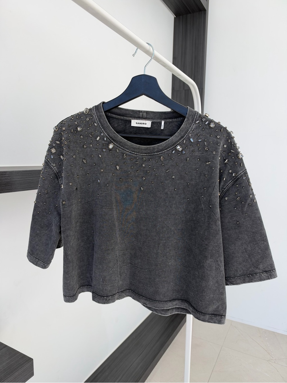Sandro Embellished Gray T-Shirt Size 3 Like New